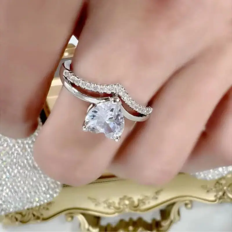 هدايا عيد الميلاد حساسة العصرية القلب زركون النساء خواتم لخطوبة الزفاف خواتم الزفاف مجوهرات الخلود #1