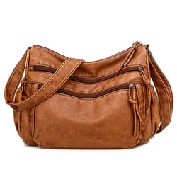 Bolso de hombro Vintage de cuero Pu para mujer, suave con múltiples bolsillos bandolera, bolso de mensajero de diseñador con solapa