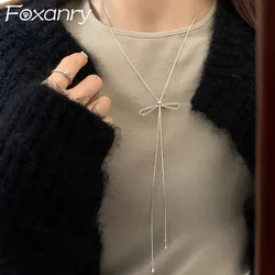 Foxanry Bowknot Geometric Long Tassel Necklaces For Women Girls Trendy Sweet Elegant Cute Sweater Chain Anniversary Jewelry Gift