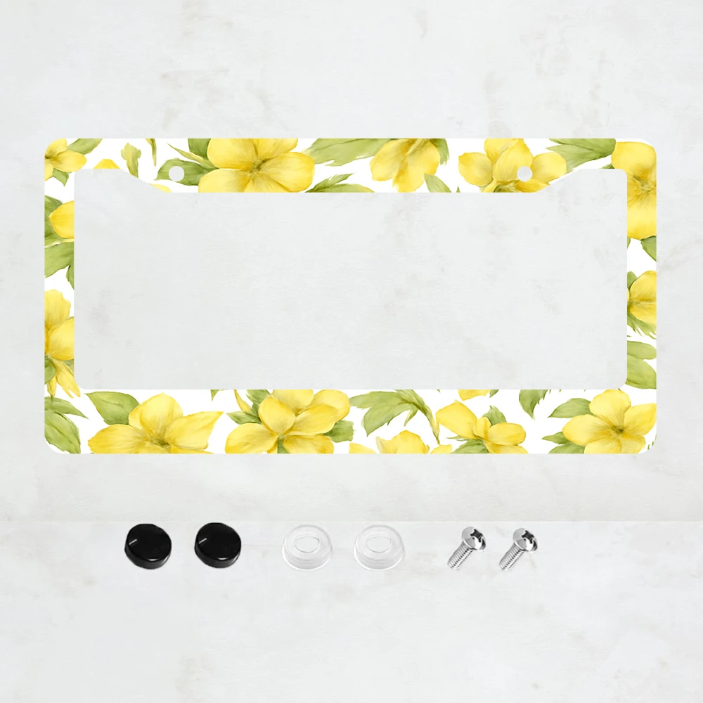 

1PC 2-Hole License Plate Frame, Yellow Floral Design, American Standard Size, Aluminum, 6x12 Inches, with Screws