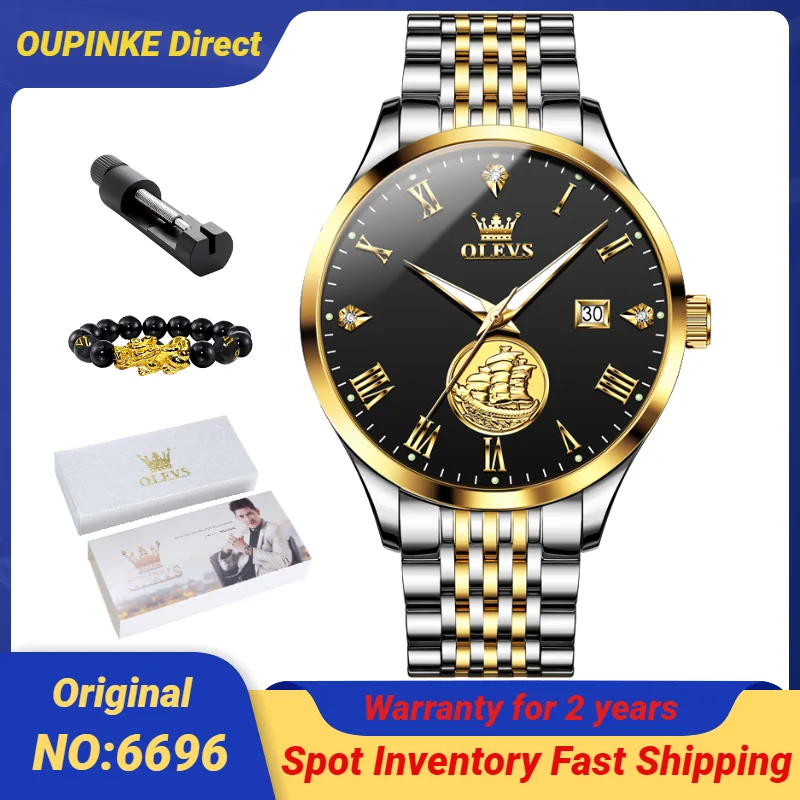 

OLEVS 6696 Men's Watches Sailboat Design Gold Diamond Luxury Brand Automatic Mechanical Watch for Men Waterproof Men Wristwatch