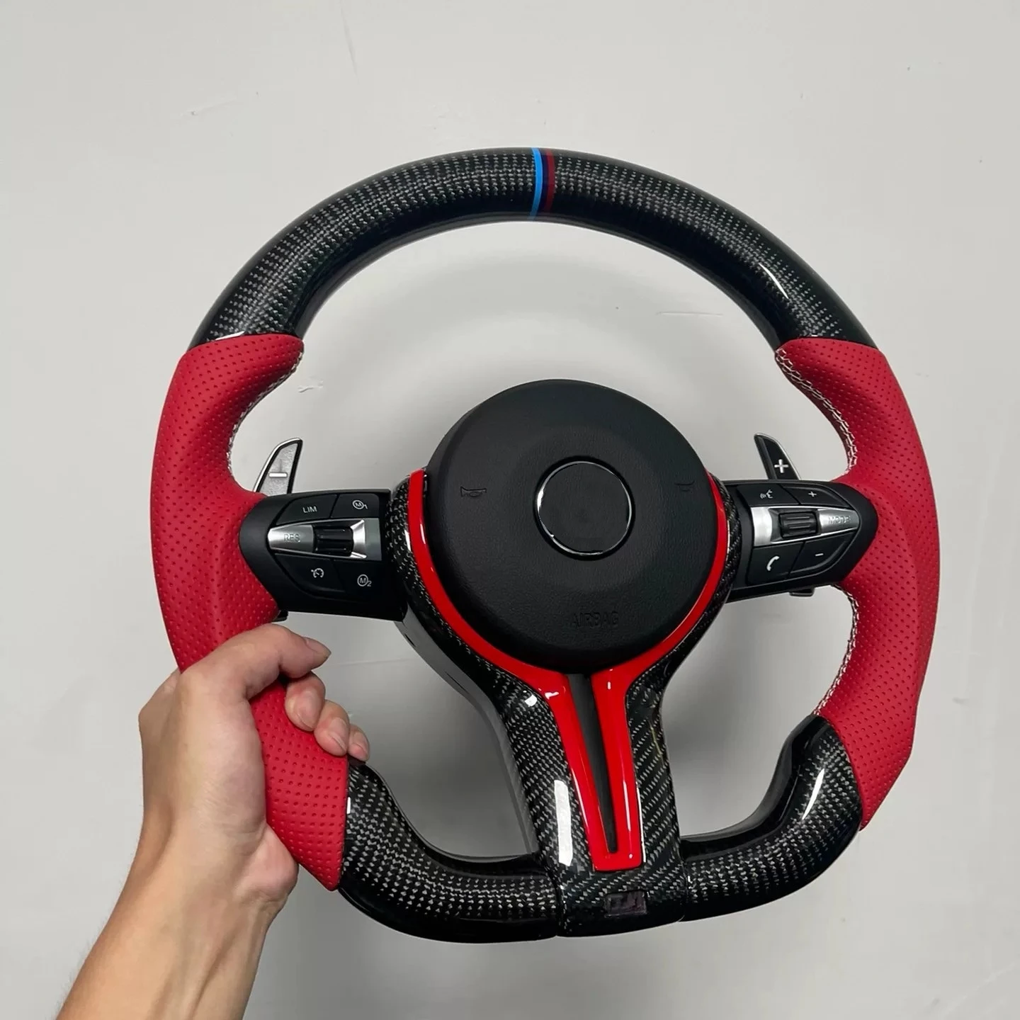 Carbon Fiber Steering Wheel Red Perforated Leather M Sport Paddle Shifter For BMW F30 F32 F10 F20 F07 F15 F25 M3 M4 M5 M6 Custom - view 3