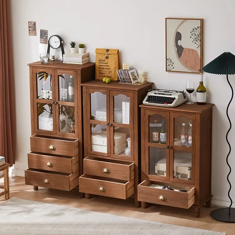 Cajón de estante de almacenamiento retro europeo, gabinete lateral de comedor, madera maciza, doble puerta, vino, sala de estar