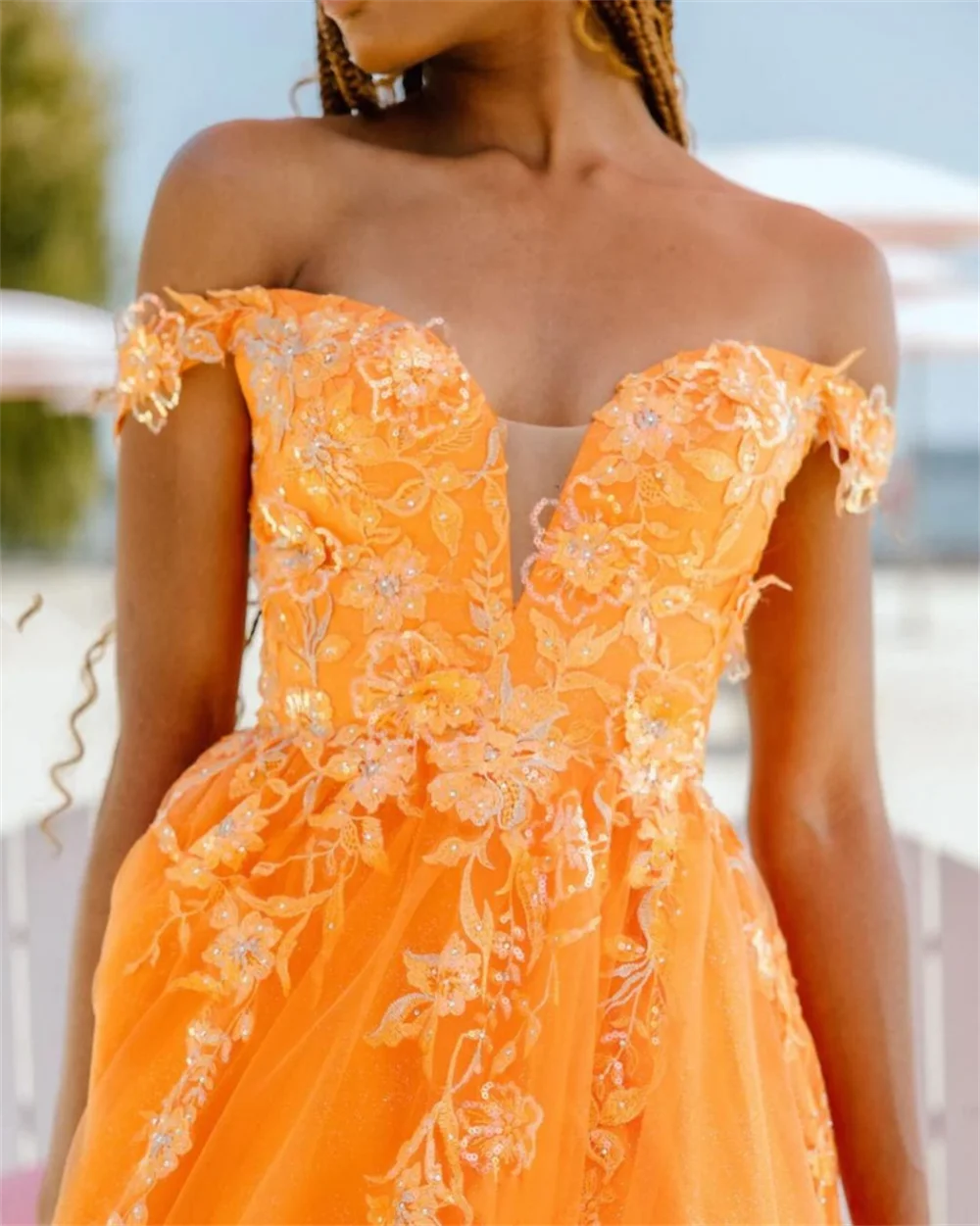 Jessica Off The Shoulders Prom Dresses Orange Tulle Evening Dresses Wedding Dress A-shaped Formal Party Dresses Robes De Soirée