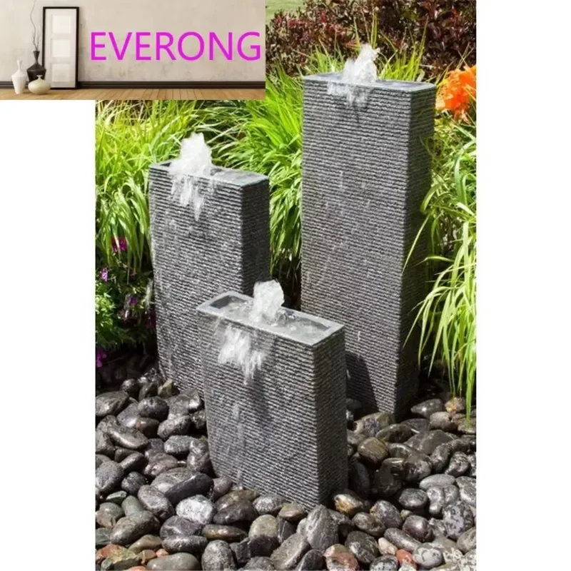 Hand Carved Black Natural Triple Granite Outdoor Water Fountain for Backyard Garden Lawn Decor