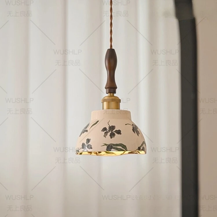 

Ceramic pendant lamp antique bedside hanging line lamp entrance hallway solid wood lighting fixture