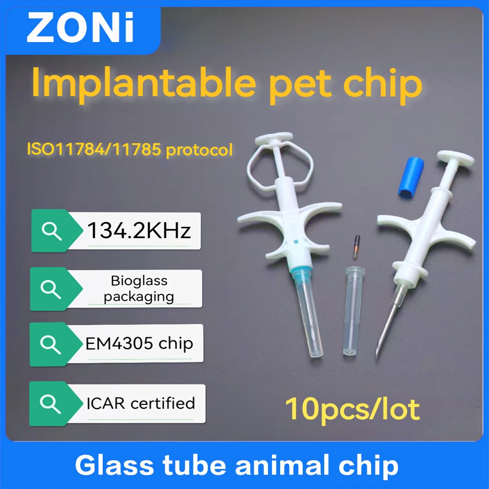 10 Uds jeringa para animales ID implante mascota EM4305 Chip ISO11784/85 134,2 MHZ FDX-B RFID inyección Microchip para mascotas