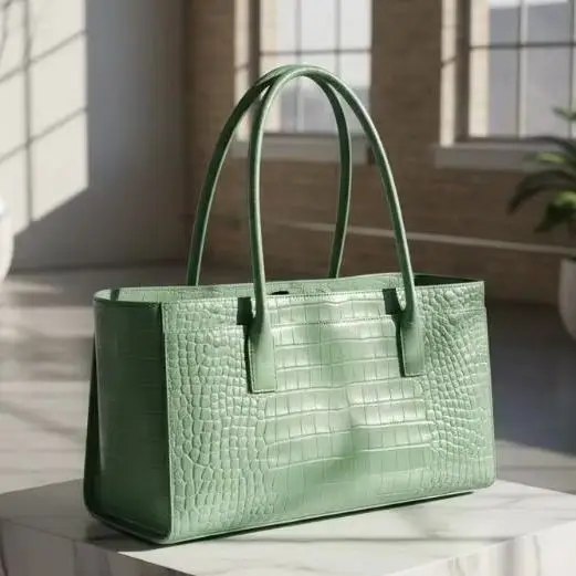Green Crocodile Patterned Tote Bag Women's Simple Large Capacity Single Shoulder Bag Fashion High-End Luxury Texture Handbag