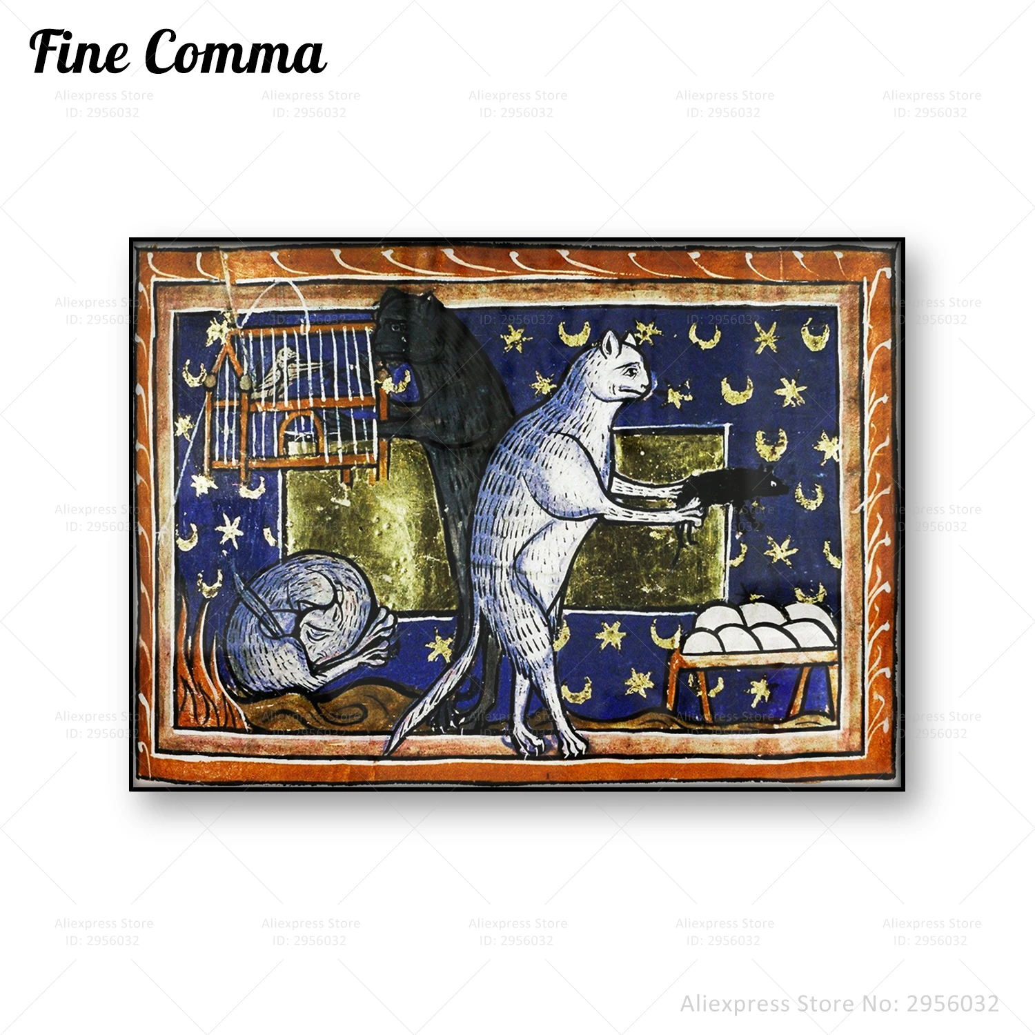 Medieval Cat Weird Cute Kitten Vintage Poster Bedtime Cat Wall Art Canvas Print Bestiary Witchy Feline Familiar Home Decor