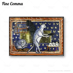 Medieval Cat Weird Cute Kitten Vintage Poster Bedtime Cat Wall Art Canvas Print Bestiary Witchy Feline Familiar Home Decor