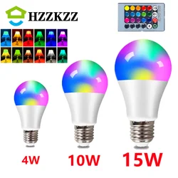 Ampoule LED RGB E27, 85-265V, lampe intelligente avec télécommande IR, RGBW, décoration de la maison, 4, 10, 15W