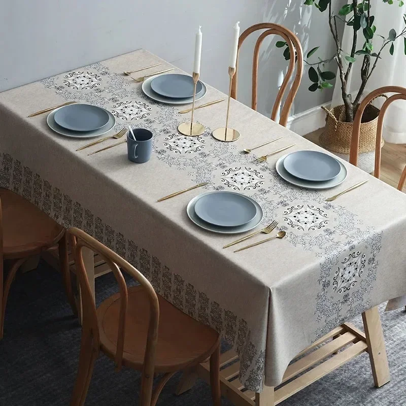 2024 New Table cloth waterproof anti scald anti oil and self-cleaning PVC coffee table mat rectangular light luxury tablecloth