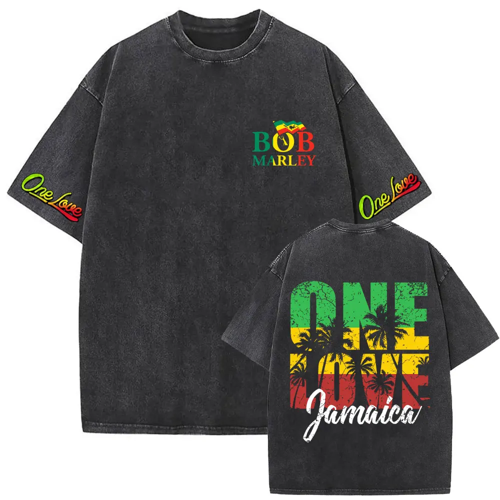 

Famous Reggae Bob Marley One Love Washed Vintage T-shirts Men Women Clothes Casual Cotton Retro T Shirts Classic 90s Streetwear
