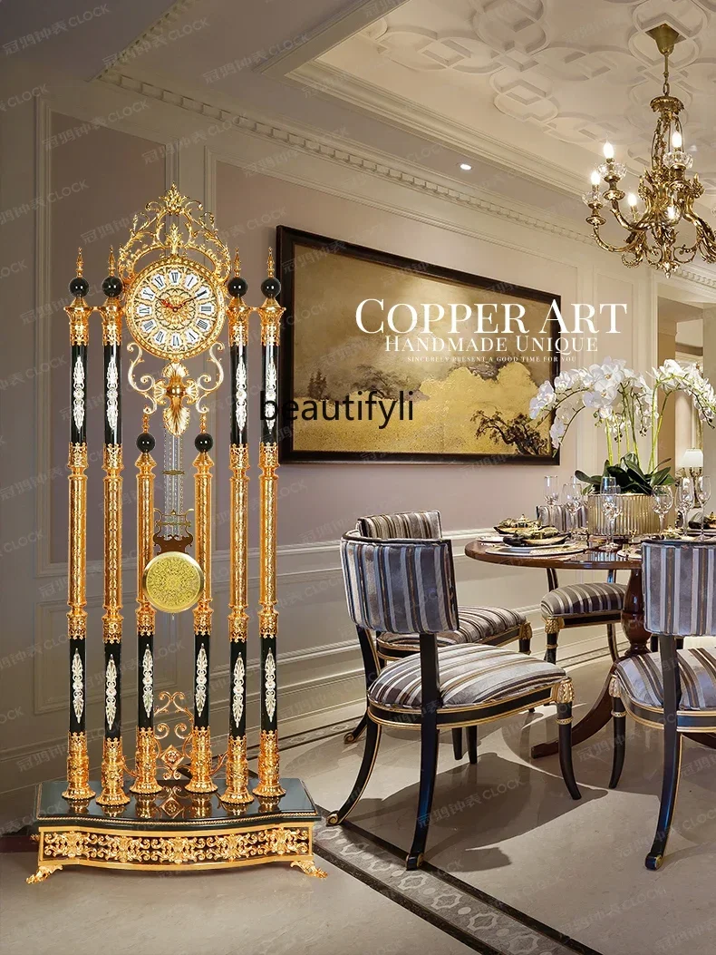 

smt7486 new Living Room European Style Standing Grandfather Clock Golden Black Crystal Living Room Luxury Villa Standing Grandfa