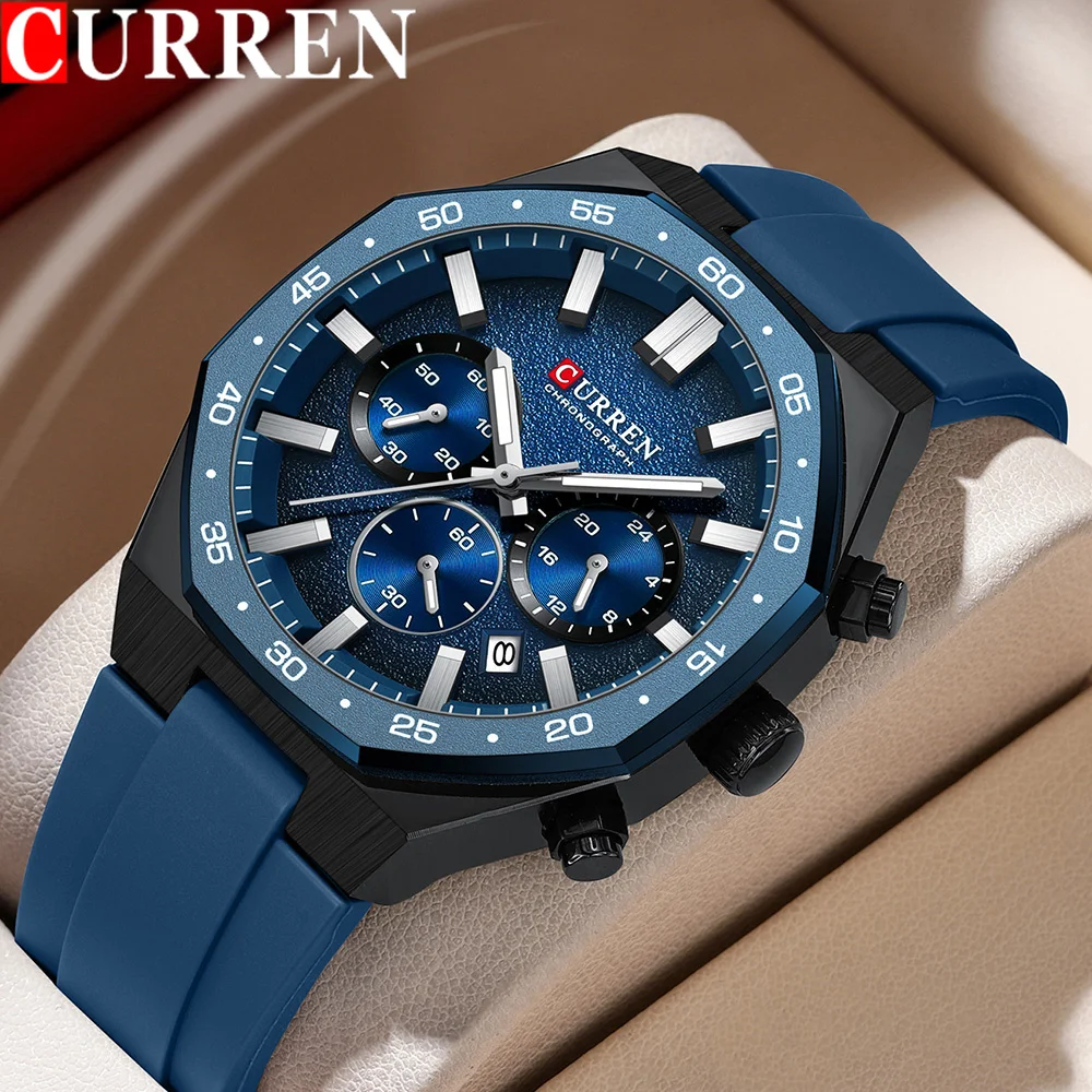 CURREN 8489 Luxury New Quartz Chrono Sport Watches Brands for Men Silicone Bracelet Multifunction Dial Relojes Para Caballeros