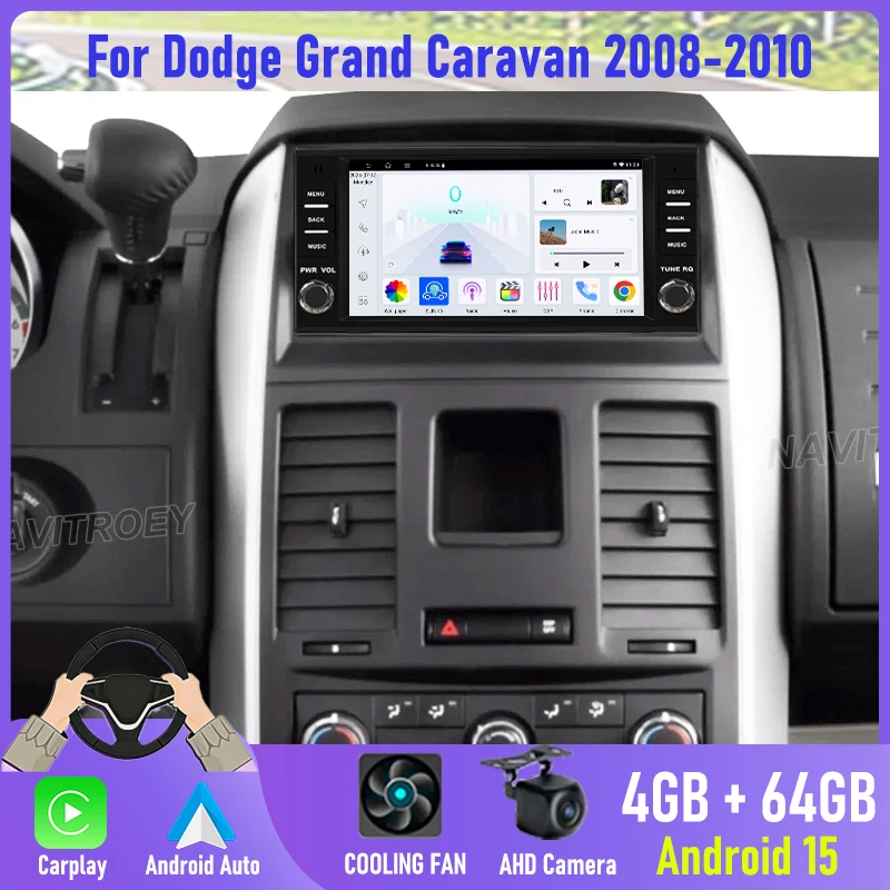 7'' 4+64GB For Dodge Grand Caravan 2008-2010 2DIN Android Car Radio Head Unit Carplay GPS Navi BT Rear Cam Stereo Auto Access FM