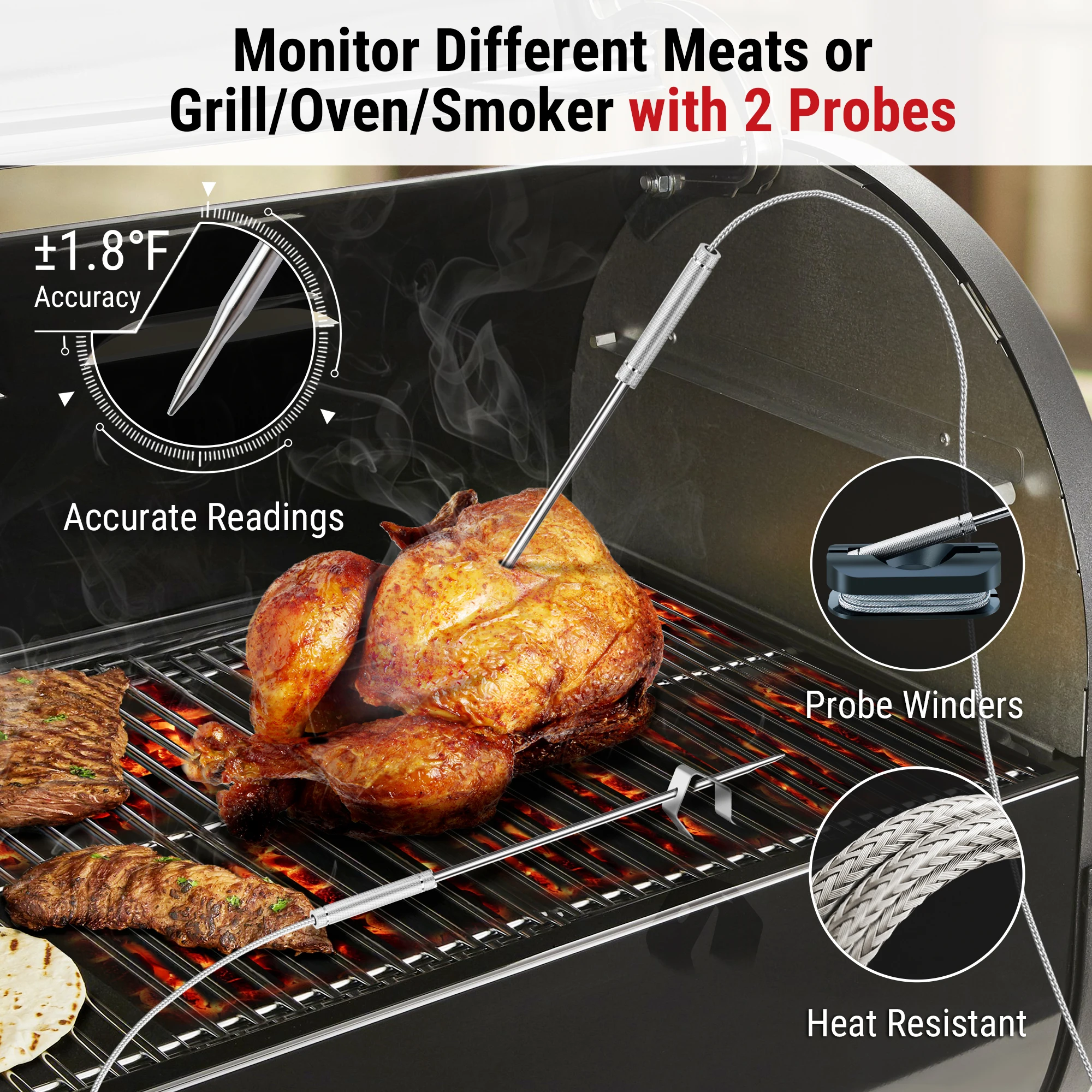 ThermoPro TP910 2 sondy 150M bezprzewodowa inteligentna Bluetooth podłączona aplikacja na telefon grill piekarnik termometr do mięs do pomiaru