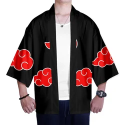 Men's and women's printed red cloud kimono, beach cardigan, traditional Japanese clothing, Hori Evrak, anime ninja skin drama