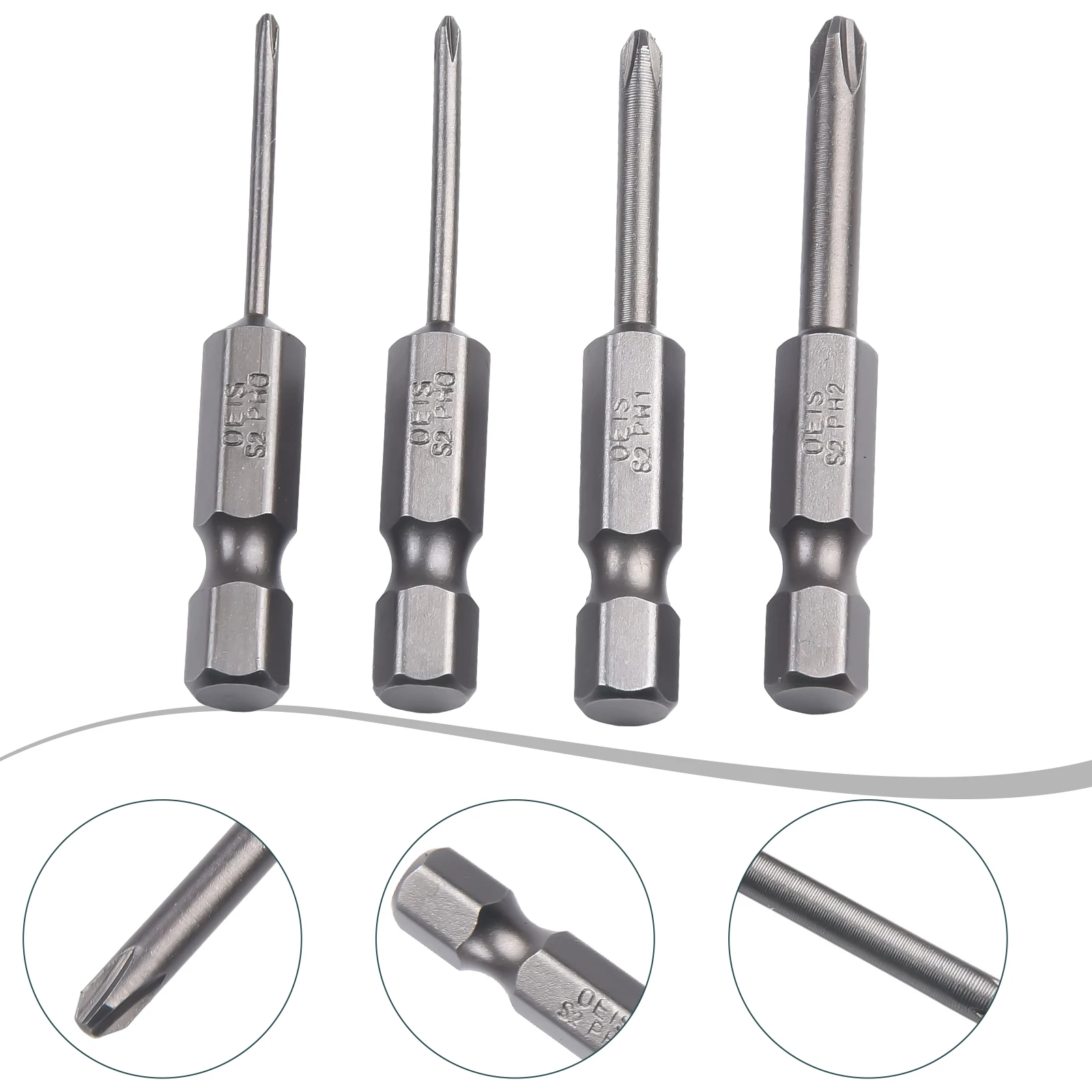4pcs Alloy Steel Cross/ Screwdriver Bit PH00 PH1 PH2 50mm Length Hex Shank For Electric Screwdrivers Tool