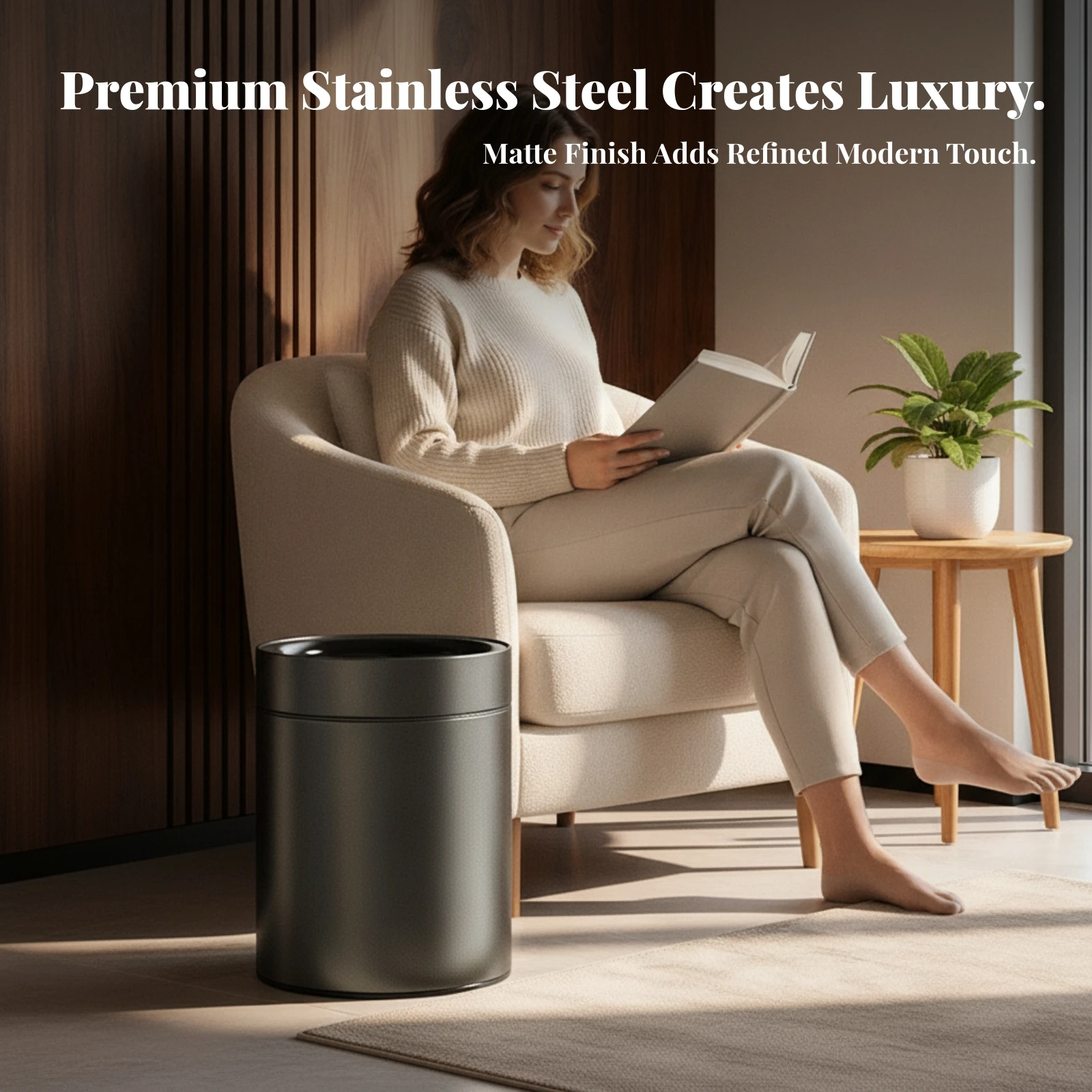 Open-Top Trash Bin Rust-Resistant Cylindrical Wastebasket for Office, Bedroom