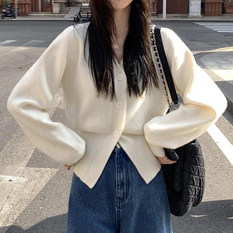 프랑스어 게으른 스타일 니트 카디건 스웨터 가을 v 넥 탑 부드러운 살구 카디건 달콤한 긴 소매 한 사이즈 스웨터 7768