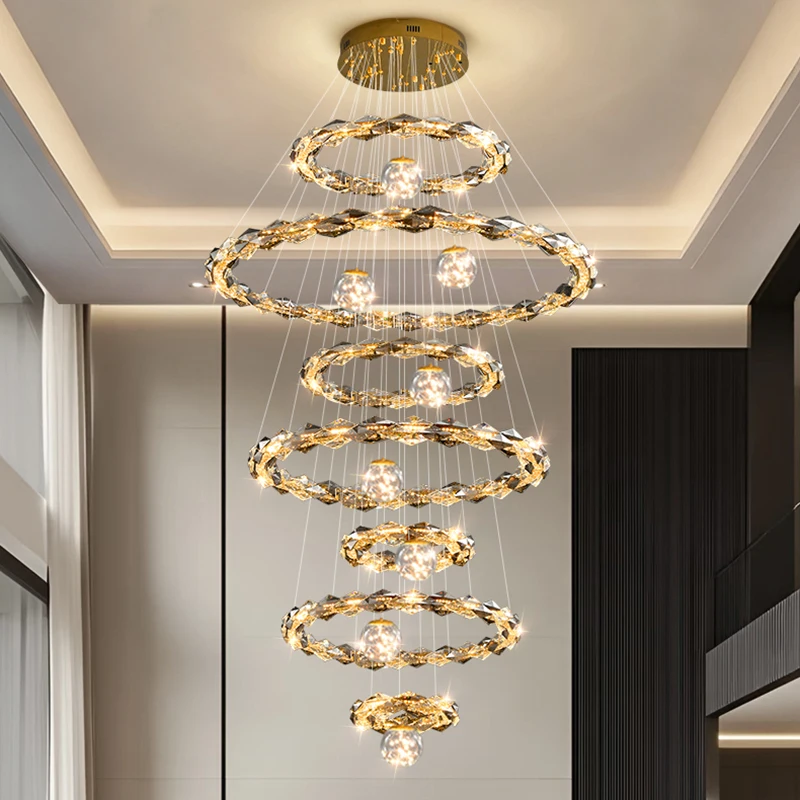 

Современная хрустальная лестничная люстра, внутреннее освещение, потолочный светильник, подвесной светильник, светодиодные люстры для гостиной, внутреннее освещение