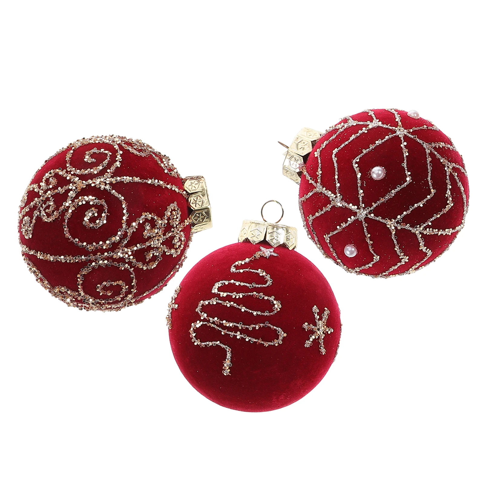 

3Pcs 8Cm Flocked Christmas Ornament Ball Wine Red Shatterproof for Holiday Tree Home Decoration Christmas Tree Decor
