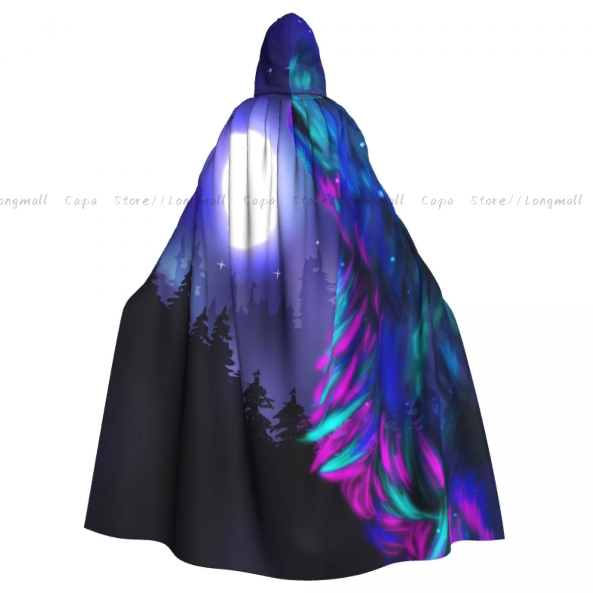 Witch Cloak Northern Imagery Aurora Borealis Wolf Forest Starry Night Cosplay Costume Unisex Adult Cloak Retro Ages Cape