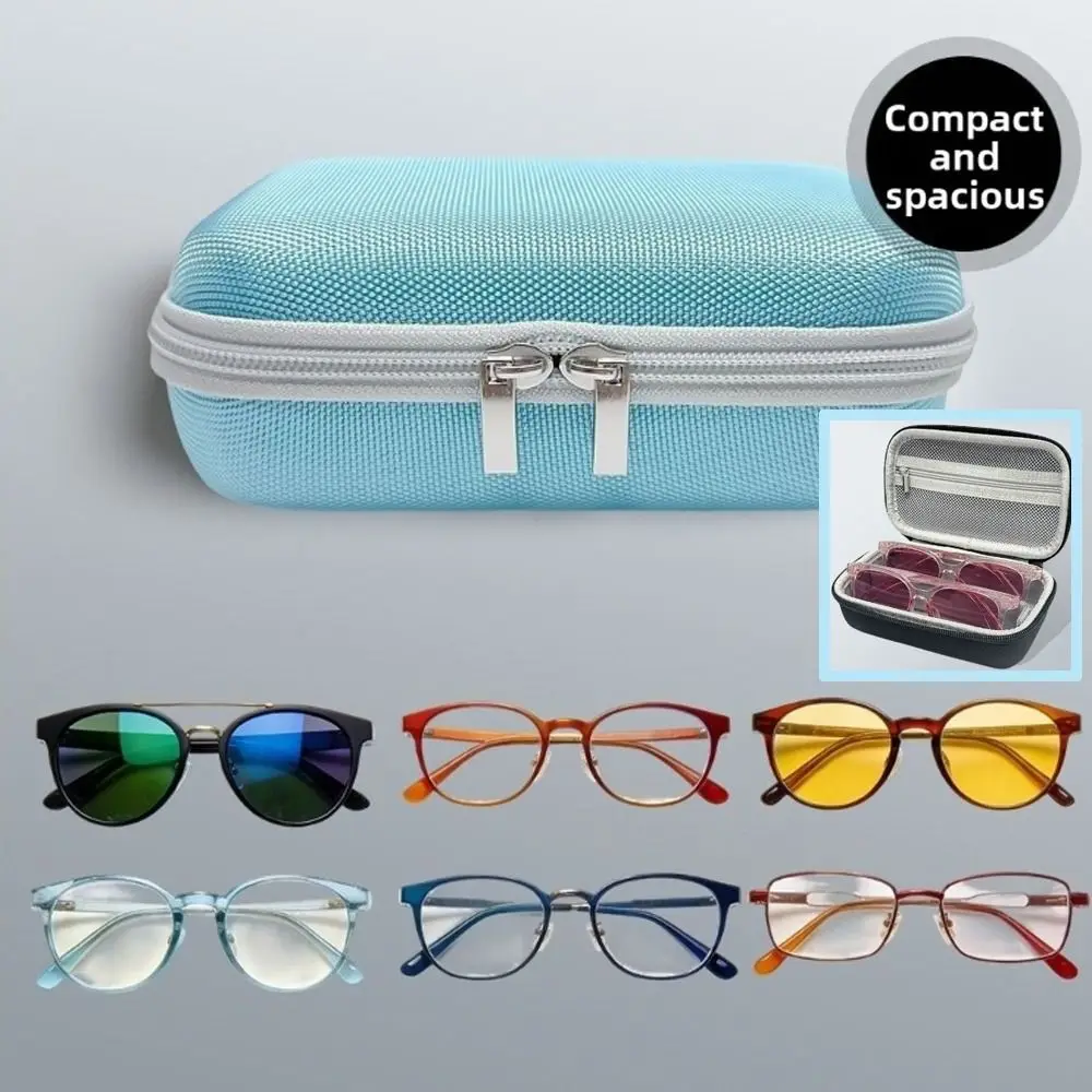 EVA Glasses Storage Box Mesh Zipper Pocket Adjustable Divider Sunglasses Organizer Case Dual Compartment Travel Accessories