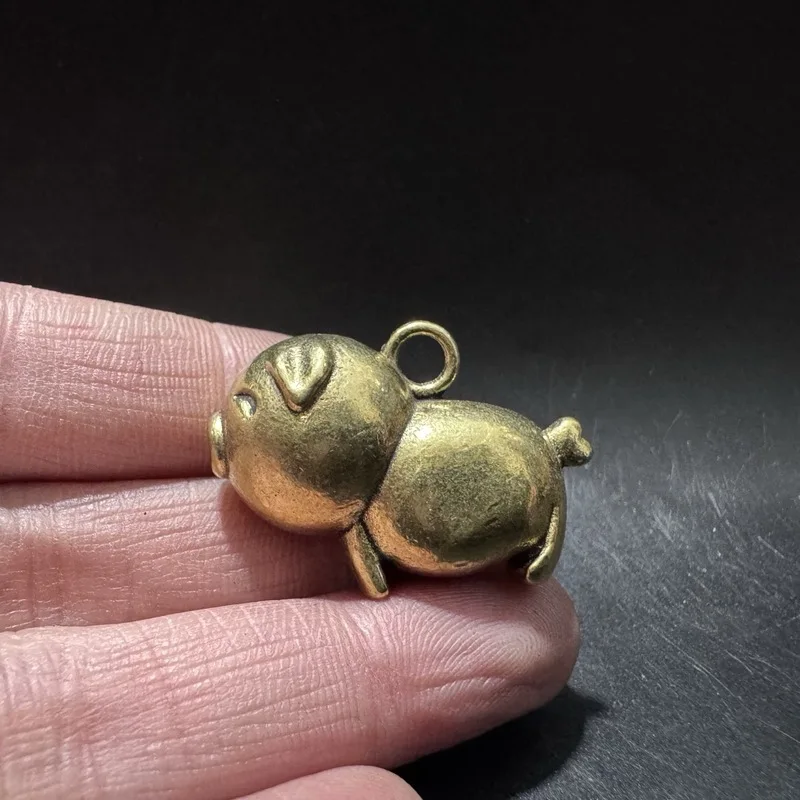 Antiqued brass solid cute piggy charm car keychain zodiac pig small pendant