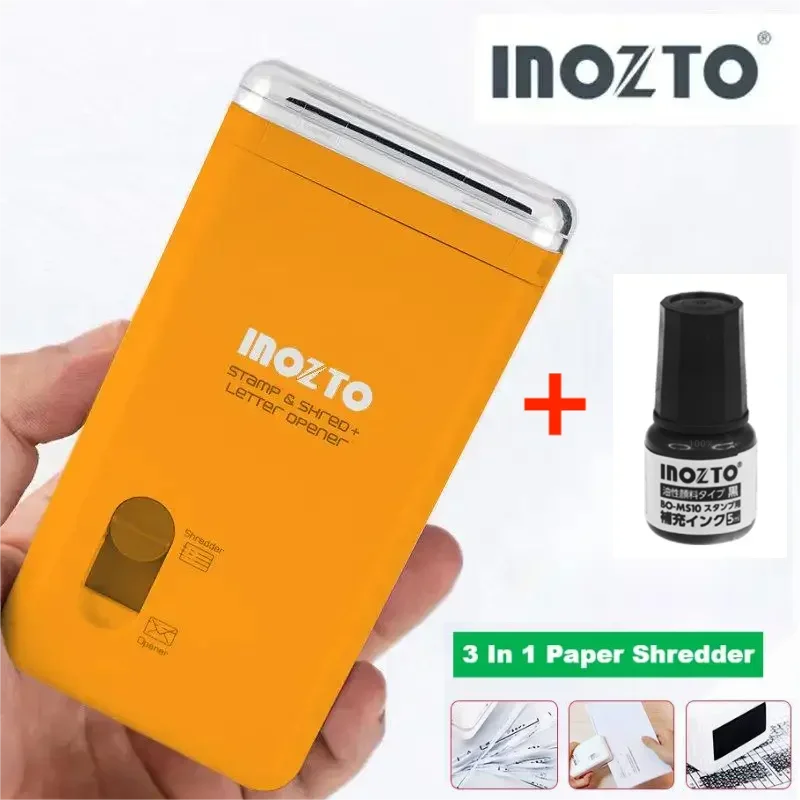 Inozto BOMS10 Portable Paper Shredder 3 In 1 Shredded Paper +Garbled Ink Stamp+Letter Opener Electric Cut File Protects Privacy