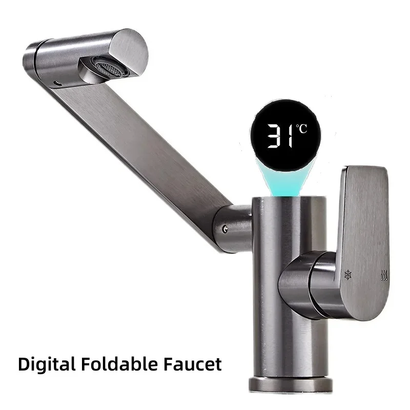 Digital Universal Faucet For Hot and Cold Water, Space Aluminum Household Kitchen and Bathroom Basin Faucet