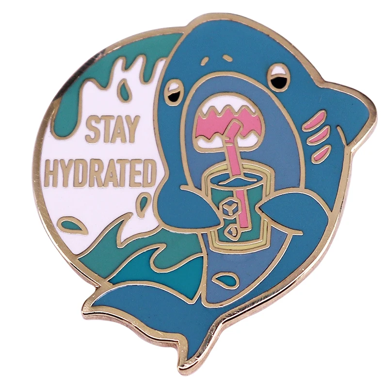 C5078 Stay hydrated Shark Men Women Enamel Pin Brooch for Clothes Lapel Pins for Backpack Metal Badges Jewelry Accessories