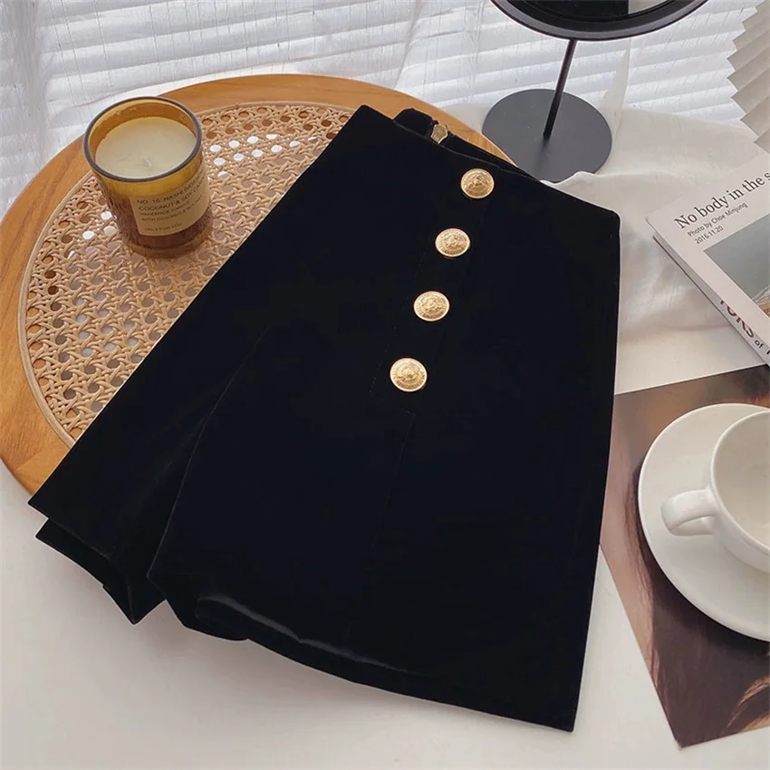 Gowyimmes 2025 Big Size Slim Women Black Gold Velvet Shorts Lady High Waist Thin A-line Shorts Girl Streatwear Bottomings PD1847
