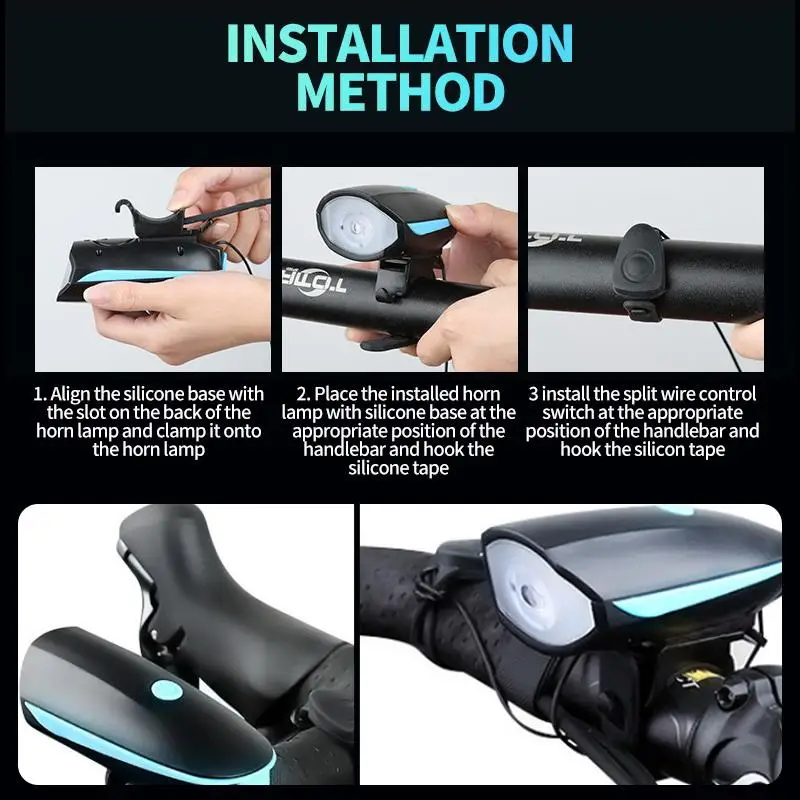 

Bicycle LED Headlight With Horn Speaker 3 Modes Rechargeable Front Light With Remote Control MTB Cycling Bike Bell Lamp