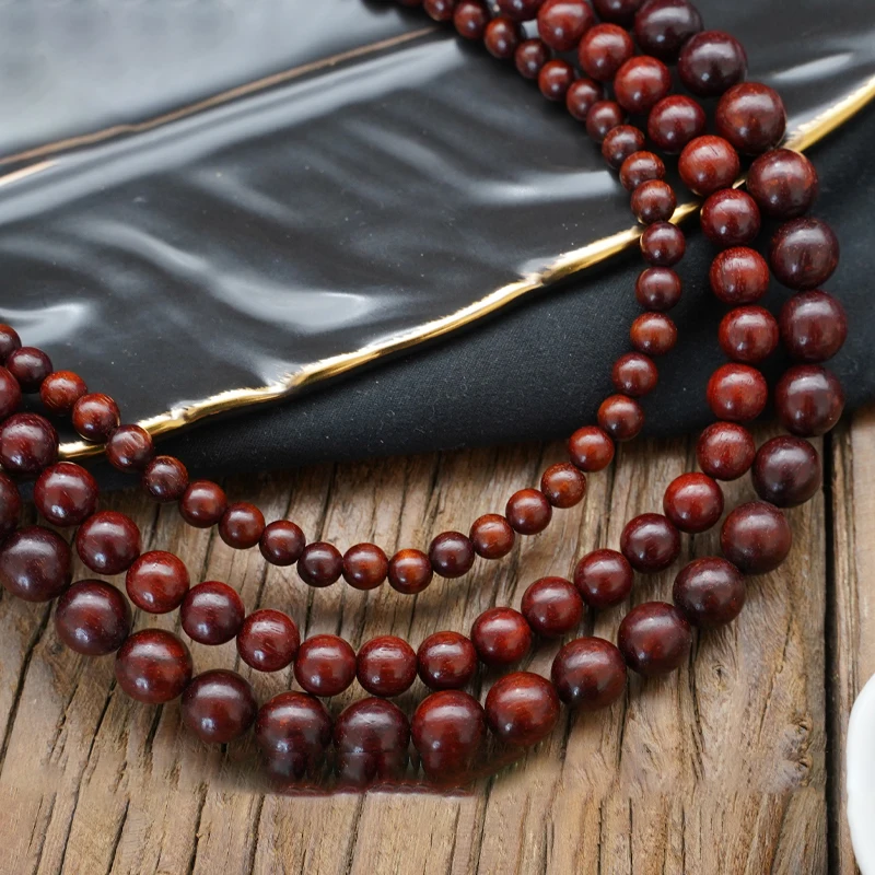 Natural Red Sandalwo Beads Smooth Brown Wood Grain Loose Wooden Beads for Jewelry Making  6  8 10mm DIY Bracelet Rosary 100pcs