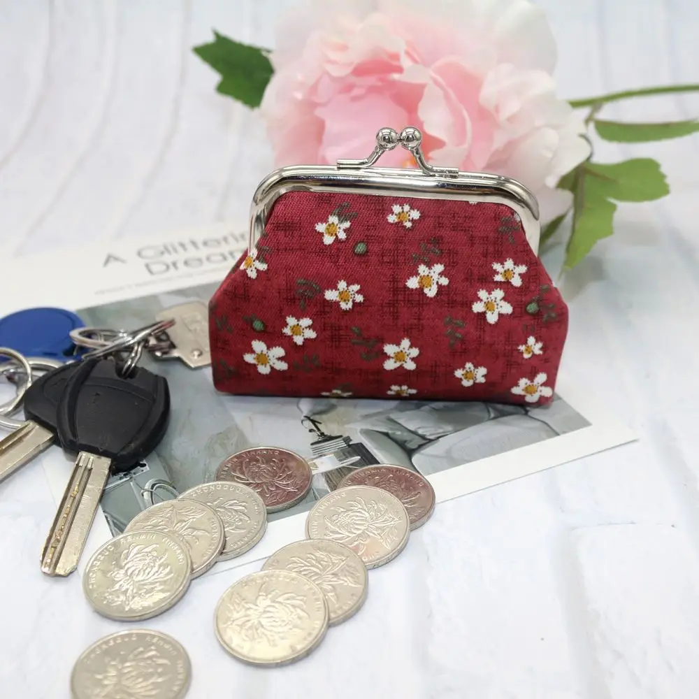 Bright Colored Flower Print Women Hasp Purse Retro Money Clip Coin Purse Clutch Bag Small Wallet