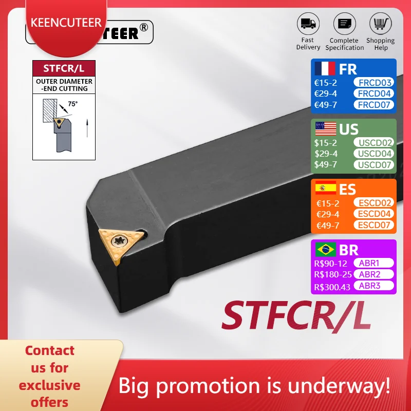 

STFCR1010 STFCR1212 STFCR1616 STFCR2020 STFCR2525 External Turning Tool STFCR STFCL Lathe Bar Turning Holder CNC Cutter Bar