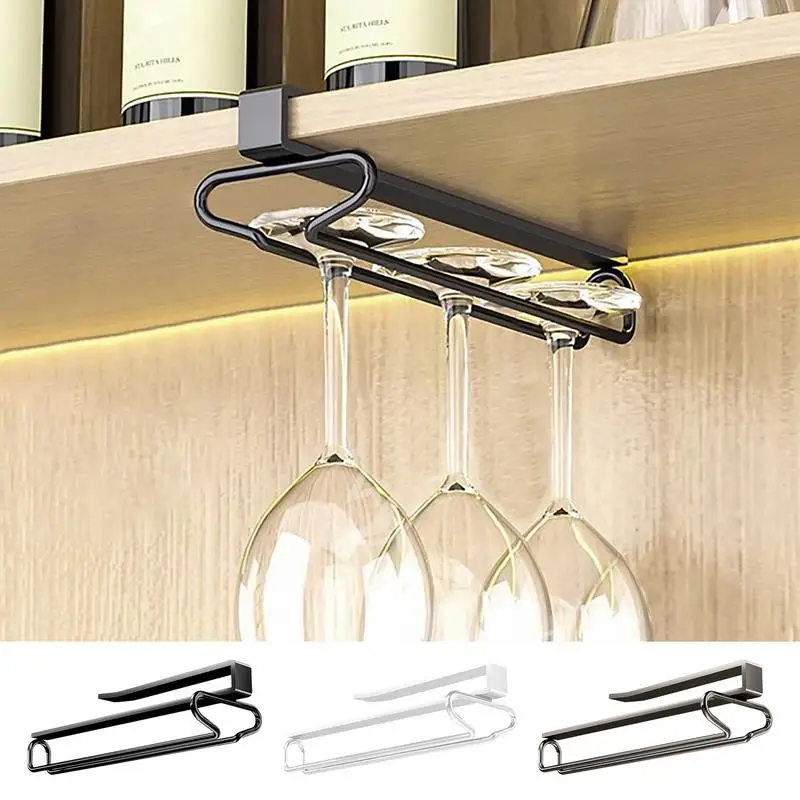 Wine Glass Hangers Under Shelf Single Row Wine Glass Rack Wine Glass Holder Storage Hanger Drying Rack for Shelf Kitchen Bar