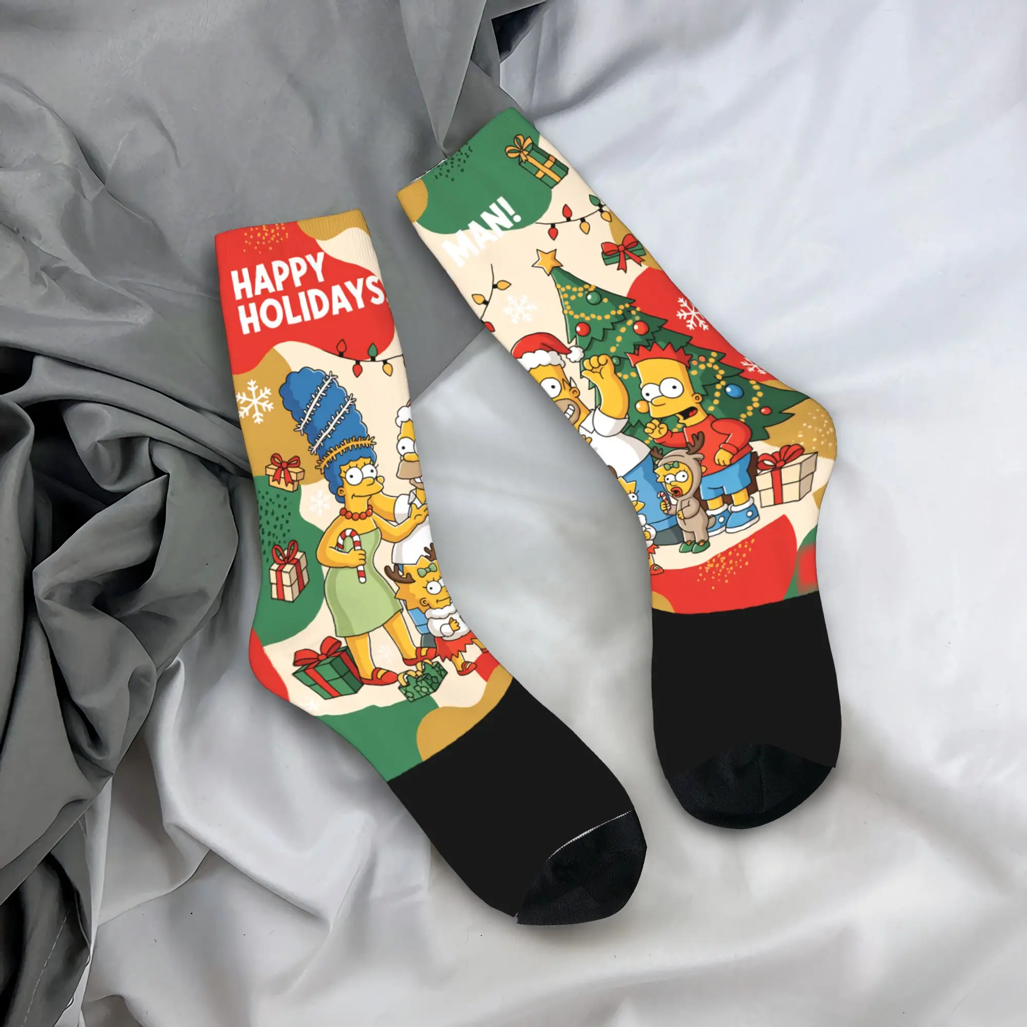 Funny Holiday Cartoon Art Print Socks The S-Simpsons Stockings Autumn Non-Slip Unisex Men Socks Breathable Design Cycling Socks