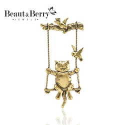 Beaut&Berry Trendy Retro Swing Cat Brooches Unisex 3-color Small Animal Pins Jewelry Accessories Gifts