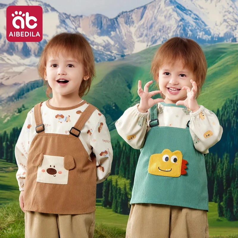 

AIBEDILA Baby Boys Eating Overalls Waterproof Anti-Dirty Bibs Children's Western-Style Rice Pocket Aprons Autumn Winter