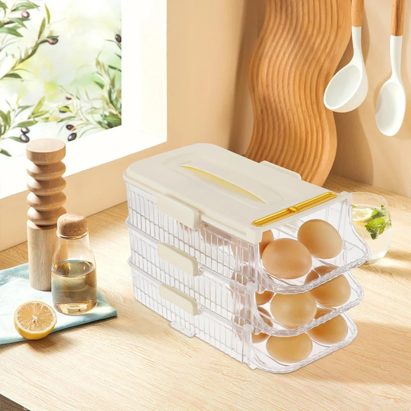 Hot Egg Holder For Refrigerator Rolling Egg Organizer Egg Container Saving Egg Roller Dispenser Stackable Fridge Tray