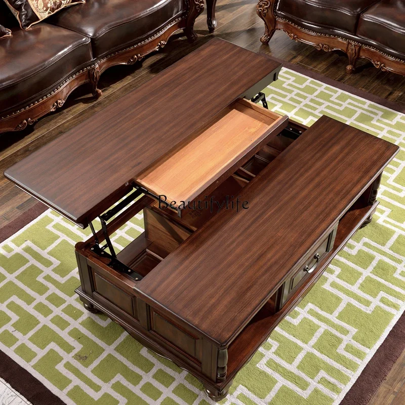 35-*All solid wood black walnut liftable American rural retro