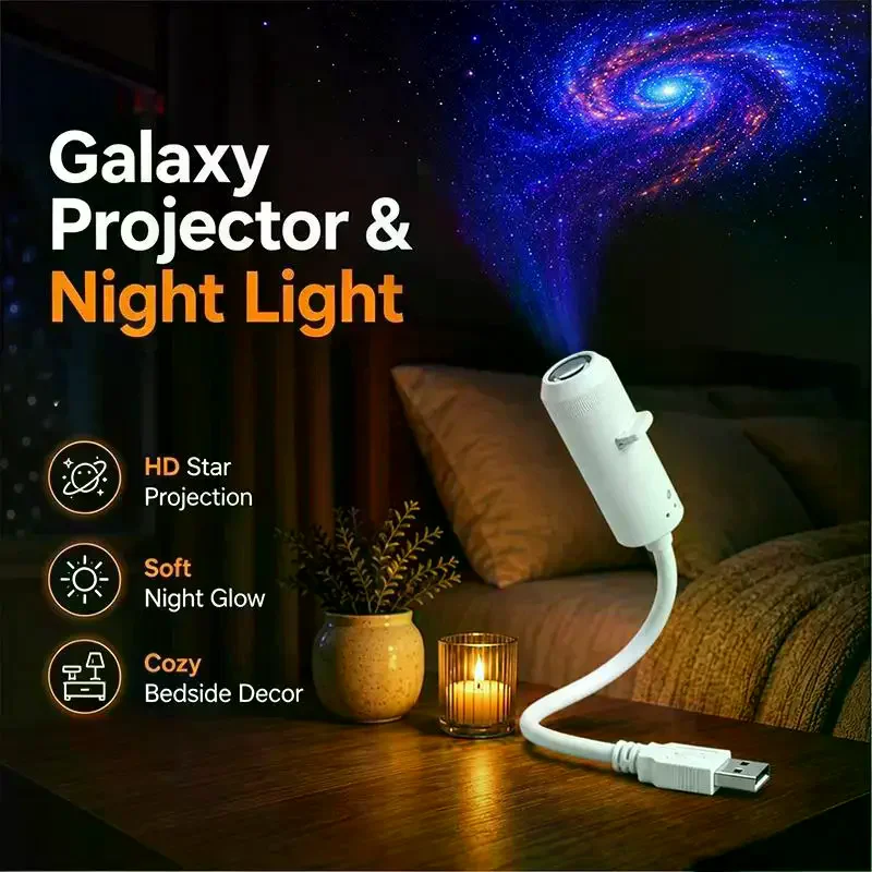 Galaxy Projector Night Light 360° Rotate LED Starry Sky Ambient Lamp For Party Home Decoration USB