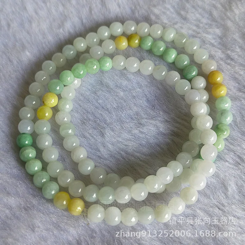 Myanmar - Bracelet, Ice-Base Waxy Jade, Unisex 108-Piece Three-Loop Jadeite Jewelry