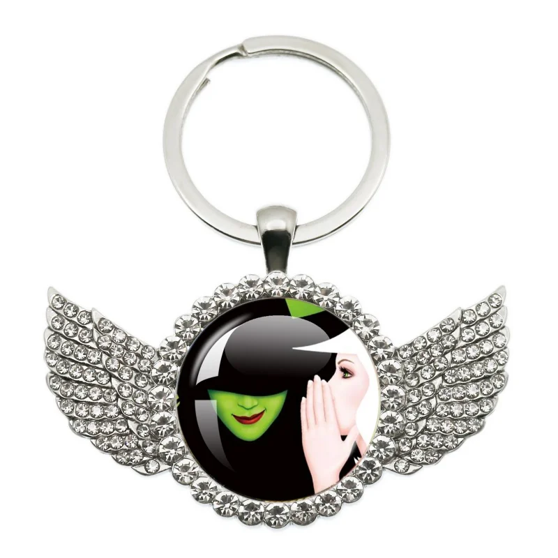 Hot Movies Wicked Glinda Elphaba Angel Wing Round Keychain Glass Accessories Charms Heart Necklace Fans Jewelry Cosplay Gift