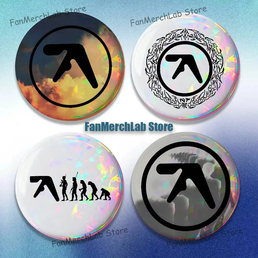 

Punk Aphex Twin Logo Reflective Pin Tinplate Round Brooch Cartoon Cosplay Badges for Bag Hat Toys Gifts