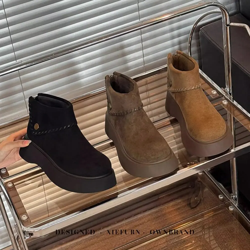 

Зимние модные женские хлопковые зимние ботинки на массивном каблуке на платформе, уличные теплые короткие ботильоны, увеличивающие рост
