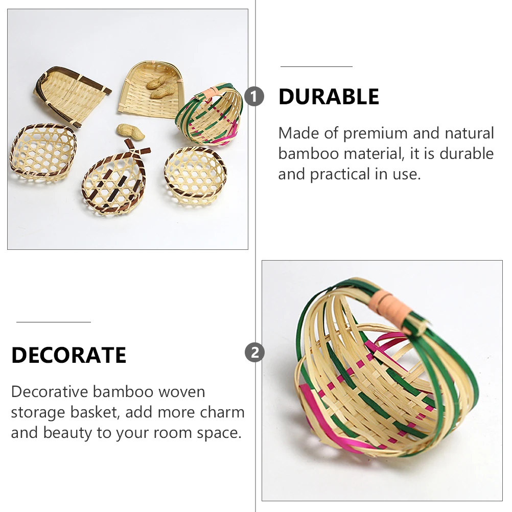 

8pcs Bamboo Woven Baskets Storage Decorative Craft Photo Props Mini Fruit Basket Dustpan Handicrafts Multipurpose Bamboo